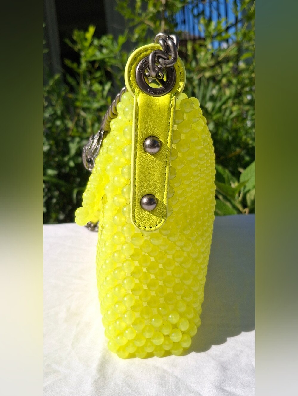 Kurt Geiger London Neon Yellow Beaded Kensington Shoulder Bag - Picture 3 of 13
